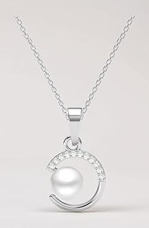 925 Sterling Silver Zola Real Pearl Pendant Earrings Chain Necklace Jewellery Set | Platinum Plated, Swiss Zirconia | Gift for Women and Girls