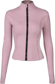 Locachy Women's Slim Fit Full Zip Athletic Running Sports Workout Jacket with Thumb Holes