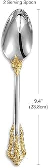KEAWELL 2-Piece Gorgeous Large Serving Spoon, 18/10 Stainless Steel, Fine Large Serving Spoon, Sturdy Tablespoon, Dishwasher Safe, 9.4" (Gold Accent)