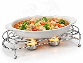 GLOW Stylish Food Warmer – Chrome Stand with 2 Tea Light Candles to Keep Dish Plate Bowl Casserole Soup Fondue Hot – Ideal for Buffet Catering Restaurant Dinner Wedding Christmas Family Dinner Party
