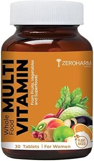 ZEROHARM Multivitamin Tablets for Women - Whole Food With Omega, Essential Vitamins & Minerals - Vitamin C, B, D, A, Biotin, Iron, Zinc, Selenium - Energy, Immunity & Hair Skin Health - 30 Tablets