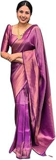 C J EnterpriseWomen's Pure Kanjivaram Soft Silk Saree for Wedding With Blouse Piece (DevRatna Paithani)