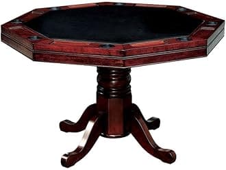 Furniture of America Deaton 48" x 48" Traditional 8-Sided Octagon-Shaped Wood Gaming Table with Inter-Changeable Top, Cupholder, Pedestal Legs, Assembly Required, in Cherry Finish