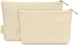 Wandering Nature Makeup Bag Small Cosmetic Bag for Purse 2 Pack Small Make Up Pouch Vegan Leather Cute Travel Pouch with Zipper for Women,Beige, B-Beige, Makeup Bag