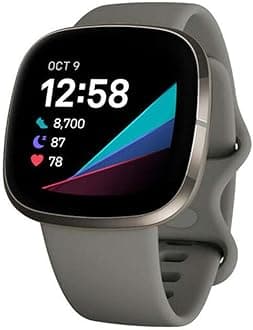Sense Advanced Smartwatch with Tools for Heart Health, Stress Management & Skin Temperature Trends, Sage Grey/Silver, One Size (S & L Bands Included)