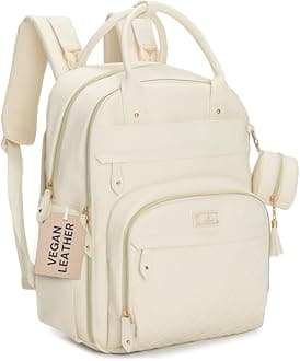 BabbleRoo Leather Diaper Bag Backpack - Baby Essentials Travel Baby Bag, Multi function, Water Resistant, with Changing Pad, Stroller Straps & Pacifier Case – Unisex, Eggshell White