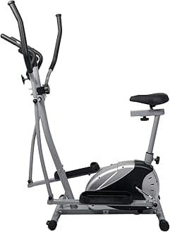 Magnetic Exercise Bike, Elliptical Cardio Fitness Machine for Home with 8-Level Resistance, Adjustable Seat, Digital Monitor & Pulse Sensors – Black/Grey EM-1532