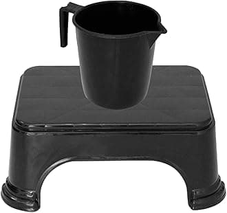 Kuber Industries 2 Pieces Plastic Bathroom Stool & Mug Set (Black)