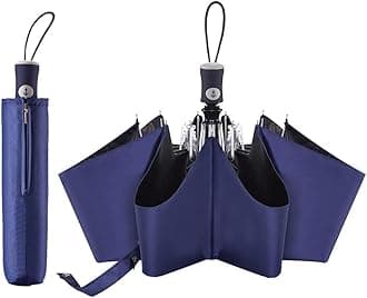 FDJASGY UV Sun Umbrella Compact Folding Travel Umbrella Auto Open and Close for Windproof, Rainproof & 99.9% UV Protection Parasol with Black Anti-UV Coating(Blue))