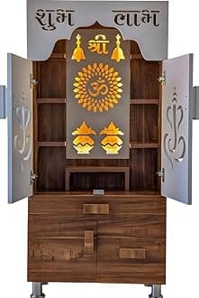 SHLOK Modern Temple with Decorative LED Light Engineered Wood Home Temple (Height: 130, Pre-Assembled)