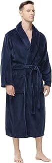 Yurhap Mens Fleece Robe, Soft Plush Robe for Men, Fluffy Bathrobe with Belt & 2 Pockets