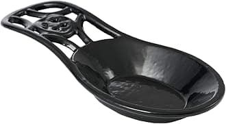 JOGREFUL Spoon Rest, Cast Iron Spoon Holder for Cooking/Stove Top/Kitchen Counter, Heat-Resistant Utensil Rest for Spoons/Ladles/Tongs, Housewarming Vintage Decor, Coin Pattern, Black