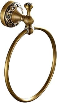 Leyden Brass Towel Ring, Antique Retro Round Towel Holder, Wall Mounted Bath Hand Towel Rack Rail Bathroom Hardware Classical Ancient Wave Pattern Base