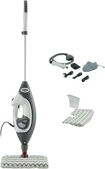 Shark Floor & Handheld Steam Cleaner, Steam Mop for Hard Floors with Klik n' Flip, Clean Tiles, Surfaces, Taps & Glass with Lift-Away, Garment Steamer & 5 Accessories, 2 Settings, Grey/White S6005UK