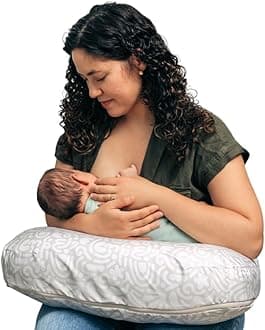 Nursing Pillow - Firm, Ergonomic U-Shaped Bottle and Breastfeeding Pillow with High Lift for Comfort and Support, Spacious Surface - Cream Retro Squiggles