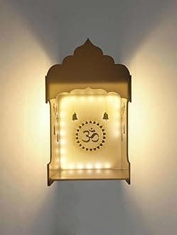 StarLaser Acrylic Temple with Light for Pooja Room Small Temple Wall Hanging Home Decoration (4.5x8 inch)White