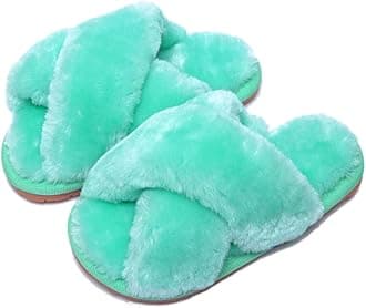 HitopteuWomens & Girls Slippers Ladies Fluffy Plush House Slippers Cozy Open Toe Faux Fur Sliders for Girls Warm Sandals Indoor Winter
