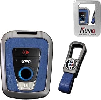 for BMW PU Leather Car Key Fob Cover Case Fit for BMW I3 I8 2014-2022 Key Fob Shell Keychain Key Holder Accessories 4 Button C Gun Blue