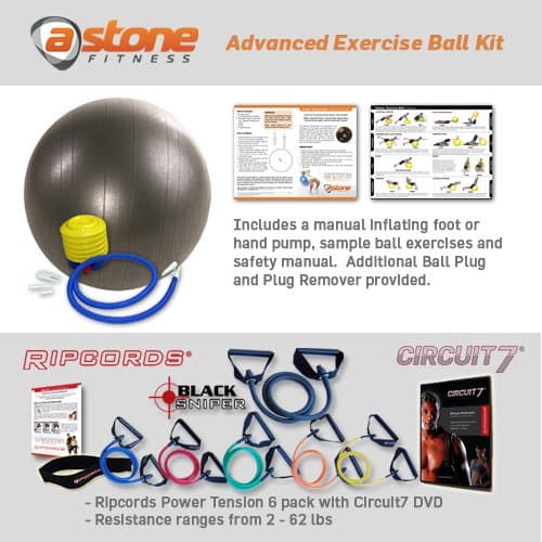 Ripcords Astone Advanced Exercise Ball Kit: Resistance Exercise Bands, Door Anchor, Manual, Circuit7 DVD, Exercise Ball and Pump