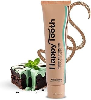 Happy Tooth Hydroxyapatite Toothpaste, Fluoride Free, Natural Whitening for Kids, Toddlers and Adults, SLS Free, Enamel Safe, Dentist Formulated with Clean Ingredients, Mint Brownie Flavor, 3.4oz