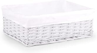 Woodluv New White Wicker Storage Basket With White Cloth Lining (Large) E01-300L