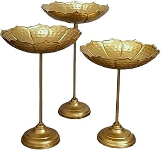 Set of 3 Urli Bowl for Home Decor | Handcrafted Urli Stand Set of 3 for Floating Flowers & Tea Light Candles | Diwali Decoration Items, 10 Inch (Taj Set)(3Pcs Urli Set)