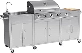 Texas Premium Outdoor Kitchen - 4 Burner Gas BBQ with Side Burner Stainless Steel
