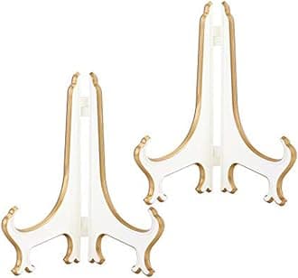 Artliving 6" Decorative Plate Stand Holder Plastic Picture Easel Display Stand Picture Frame Stand White Gold (2 Pack)