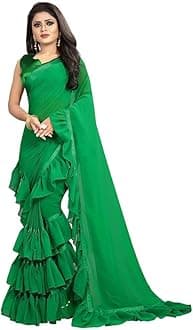 VIBRANCESaree Ruffle Georgette Ethnic Indian Women Party Wear Frill Designer Border Sari