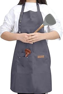 Grey Kitchen Cooking Aprons for Women Men with Pockets Canvas Server Apron
