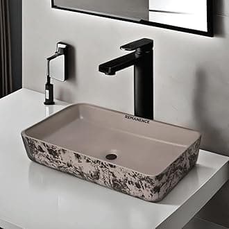 REMANENCE Designer Table Top Wash Basin For Bathroom | Ceramic Bathroom Sink | Wash Basin Over Counter Bathroom Basin (24 x 14 x 4 Inch) (Designer White N Black SL 52)