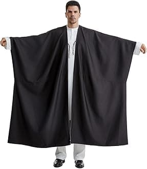 Muslim Men's Pure Color Long Sleeves Bisht Cardigan Robe Ramadan Eid Thobe (Black, Large)