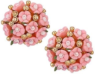 Jewellery Gold Plated Flower Shape Resin Earrings for Women and Girls (Pink)