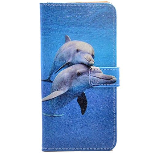 iphone 7 Plus Case Blue Sea Cute Dolphin Friend Pattern PU Leather Wallet Case Stand Cover with Cash Card Slots for Apple iphone 7 Plus ,iphone 8 Plus (2017) New Arrival - Cool as Great Gift