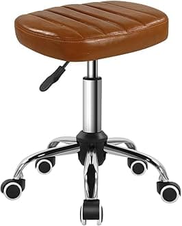 Minimalist Square Swivel Stool with Wheel Perfect for Work SPA Shop Massage Height-Adjustable and Cost-Effective Rolling Stool Chair (Brown)