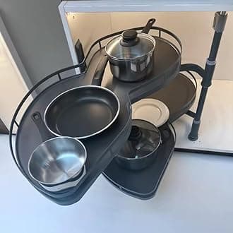 Kitchen Soft Close Revolving Storage Baskets Swing Tray Magic Corner for Cabinet Blind Corner (LEFT OPENING, GRAY)