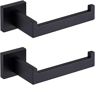 TASTOS Toilet Paper Holder Matte Black, Toilet Tissue Roll Holders Dispenser and Hangers Wall Mounted for Bathroom & Kitchen, Stainless Steel Modern Square Style 2 Pack