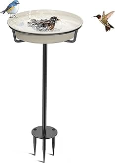 Bird Baths for Outdoors, Detachable Birdbaths for The Garden Clearance, Heavy Duty Freestanding Bird Baths, Bird Bath Bowl Spa & Birdfeeder with Metal Stake Stand (White)