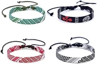 GenericPalestinian Keffiyeh Bracelet - Free Palestine Woven Fabric Bracelet for Women Men Country Proud Adjustable Braided Wristband Handmade Woven String BraceletsSet of 4