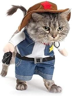 NACOCO Cowboy Dog Costume with Hat - Blue Cat & Small Dog Halloween Costume (Small)