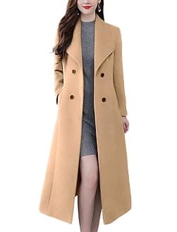 chouyatou Women's Maxi Long Wool Blend Pea Coat Shawl Collar Double Breasted Winter Trench Coat Overcoat