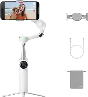 Insta360 Flow 2 Pro White - Industry's First AI-Powered Smartphone Gimbal (Apple DockKit Compatible), Revolutionary 360-Degree Pan Tracking, Free Tilt, Built-in Tripod/Selfie Stick, Portable