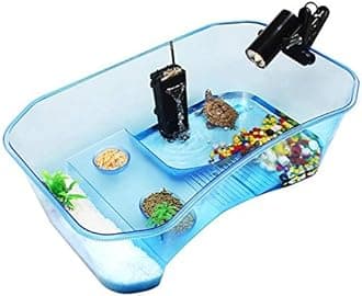 Turtle Tank with Multi-Function Areas, Easy Assembly, Ideal for Small Turtles & Reptiles, Includes Plastic Tree & Fishing Net