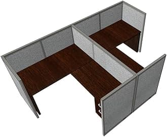 GOF Double 2 Person Workstation Cubicle (11'D x 6'W x 4'H) / Office Partition, Room Divider (48" H Cubicle with Desk, Mahogany)