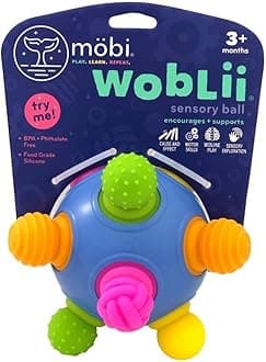 Mobi Woblii Sensory Ball - Sensory Activities for Toddlers and Kids, BPA-Free and Food Grade Silicone Teething Toy, Montessori Learning Games - for 3 Month Old and Up
