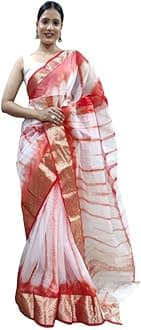SatraniWomen'S Organza Jacquard Border Saree With Unstitched Blouse Piece