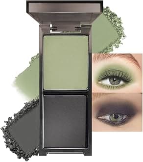 Green Black Two Color Matte Shimmer Glitter Eyeshadow,Bright Eye Shadow Powder,Professional Long-Lasting Waterproof Makeup Palette,Easy-To-Apply and Compact for Travel