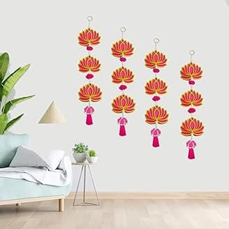 3 Tier Set of 4 Strings Pink Lotus Wall Hanging Gift Decorative Showpiece for Diwali Ganesh Chaturthi Pooja Home Door Decor Temple Marriage Wedding Stage Decoration (20 Inch Length)