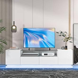 LED TV Stand for 75 70 65 60 Inch TV, Modern Entertainment Center with Storage, Large TV Stand LED Lights, Tall TV Stand White Modern for 75+ 65+ Inch TV Stand, 75 70 65 Inch TV Stands for Living Room