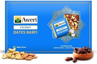 - Aweri Coconut Dates Barfi (360 Gram): No Added Sugar Healthy Date Bite | Dry Fruit Barfi | Dates, Almonds, Cashews, Ghee | Indian Sweet Mithai Gift Pack | Khajoor Barfi | Date Chikki